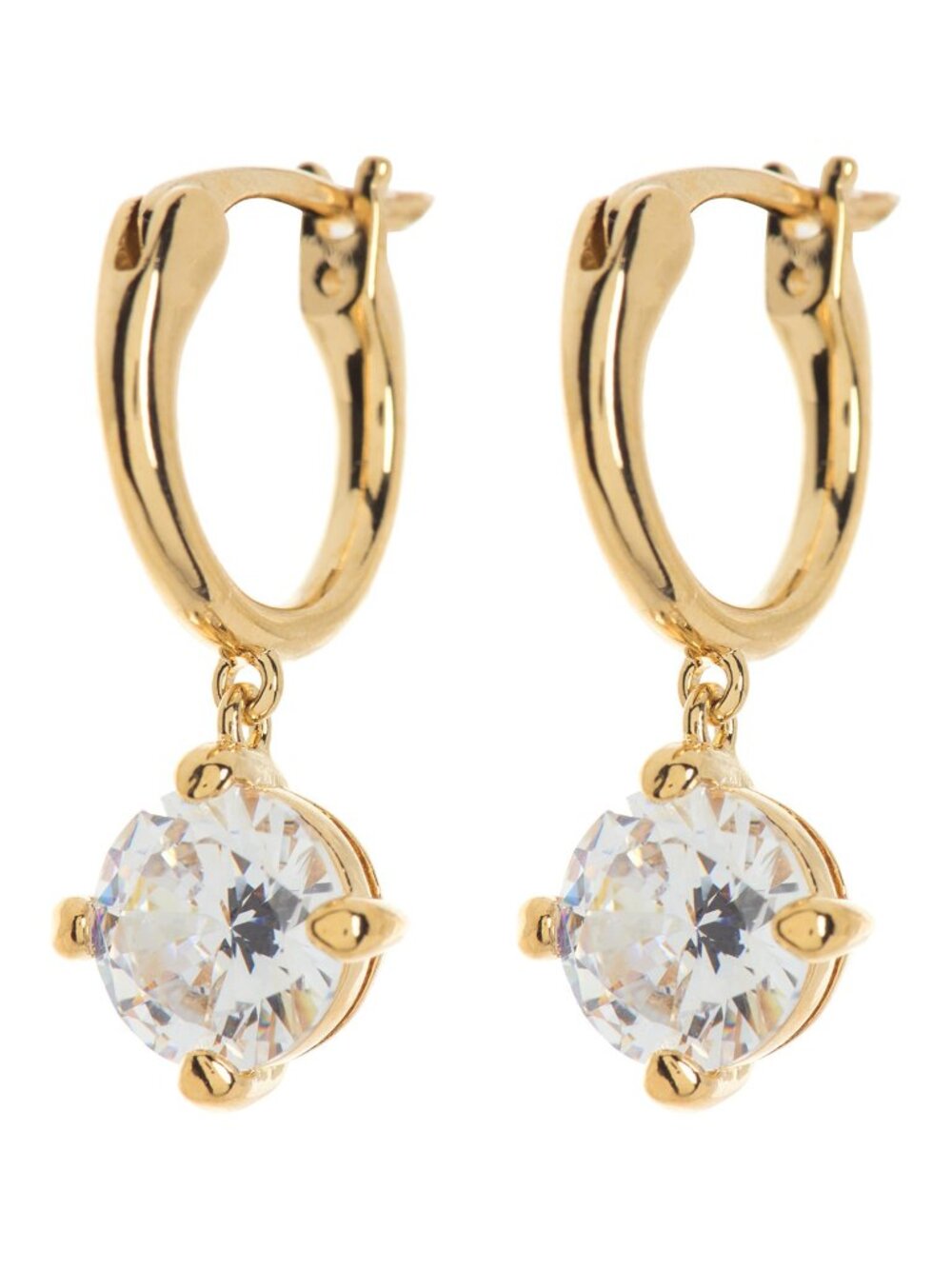 NADRI 18K Gold Plated Round CZ Drop Huggie Hoop Earrings